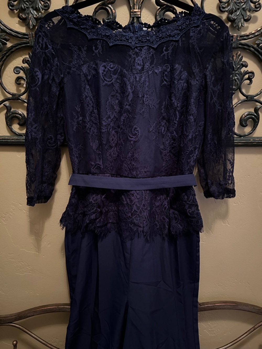 Navy Lace Overlay Wide Leg Jumpsuit